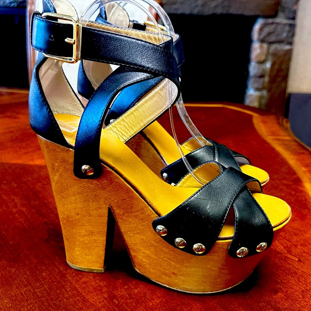 COPY - Fun Giuseppe Zanotti boho wood leather platforms EUC EU 39